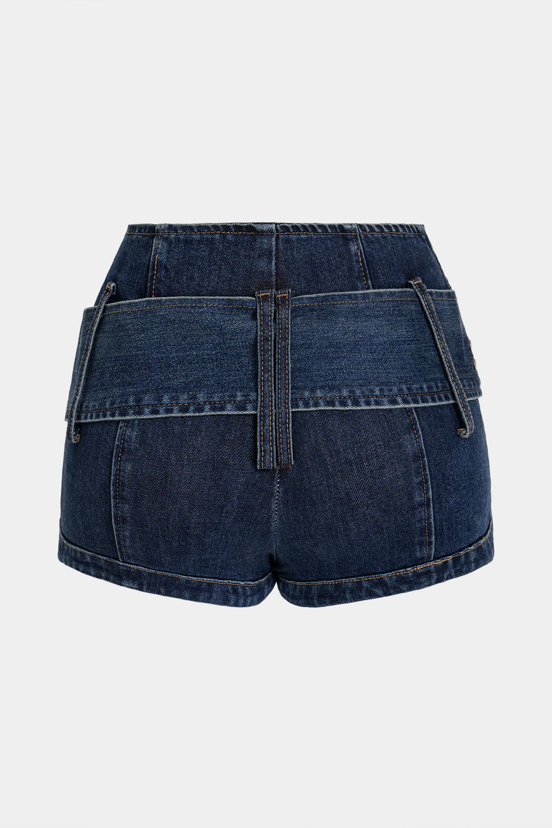 Denim Asymmetrical Belted Shorts - Image 2