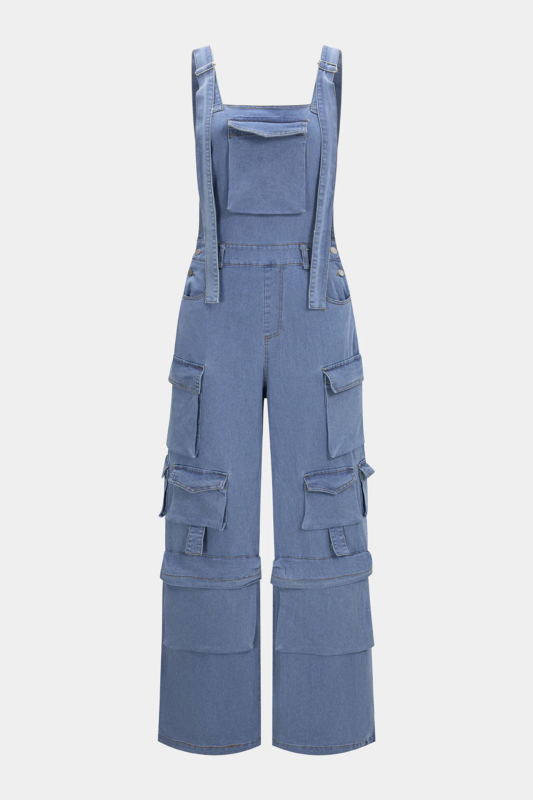 Denim Square Neck Pocket Sleeveless Jumpsuit