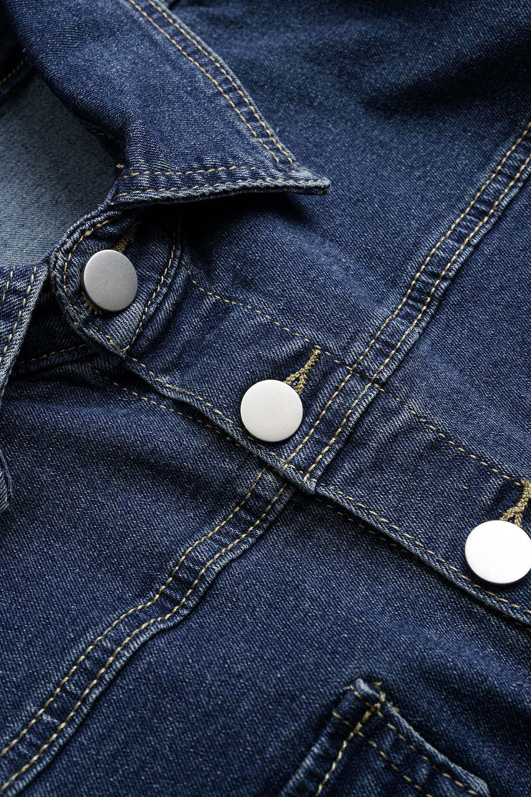Denim Lapel Button Short Sleeve Romper - Image 3
