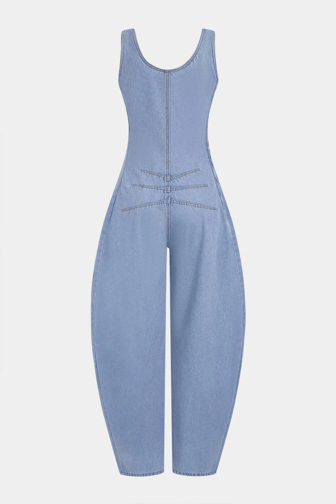 Denim Round Neck Pocket Sleeveless Jumpsuit - Image 2