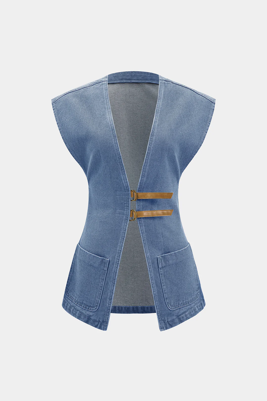 Denim V-Neck Pocket Vest - Image 10