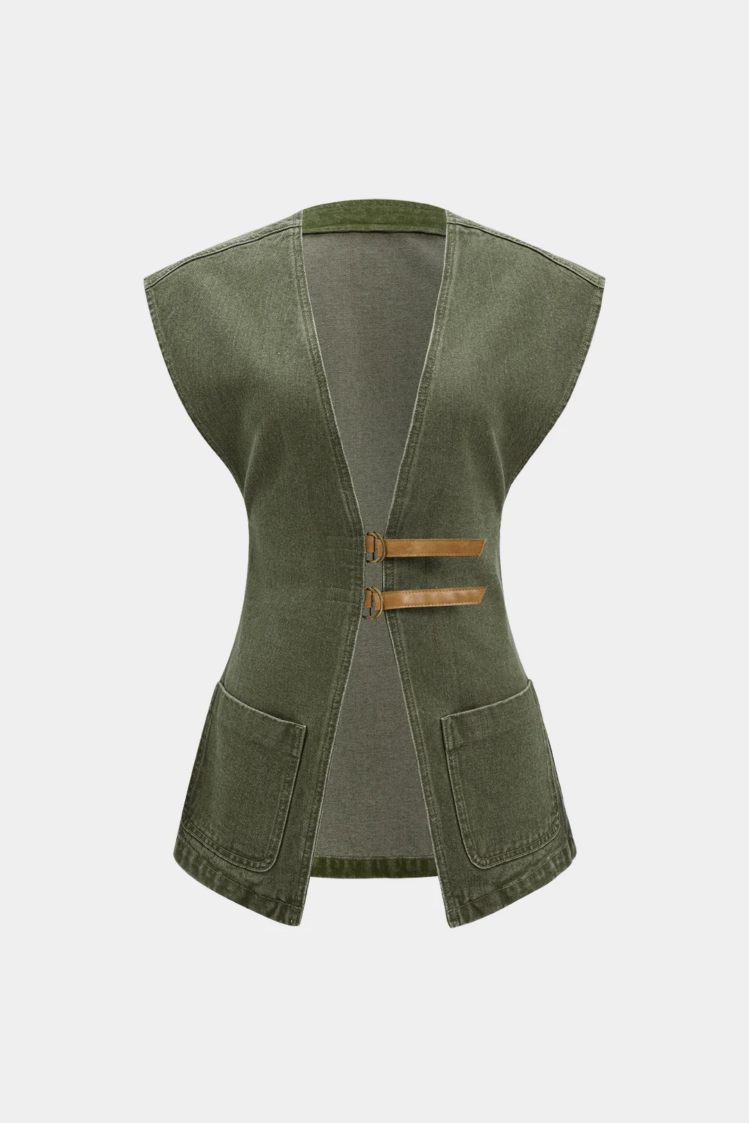 Denim V-Neck Pocket Vest - Image 11