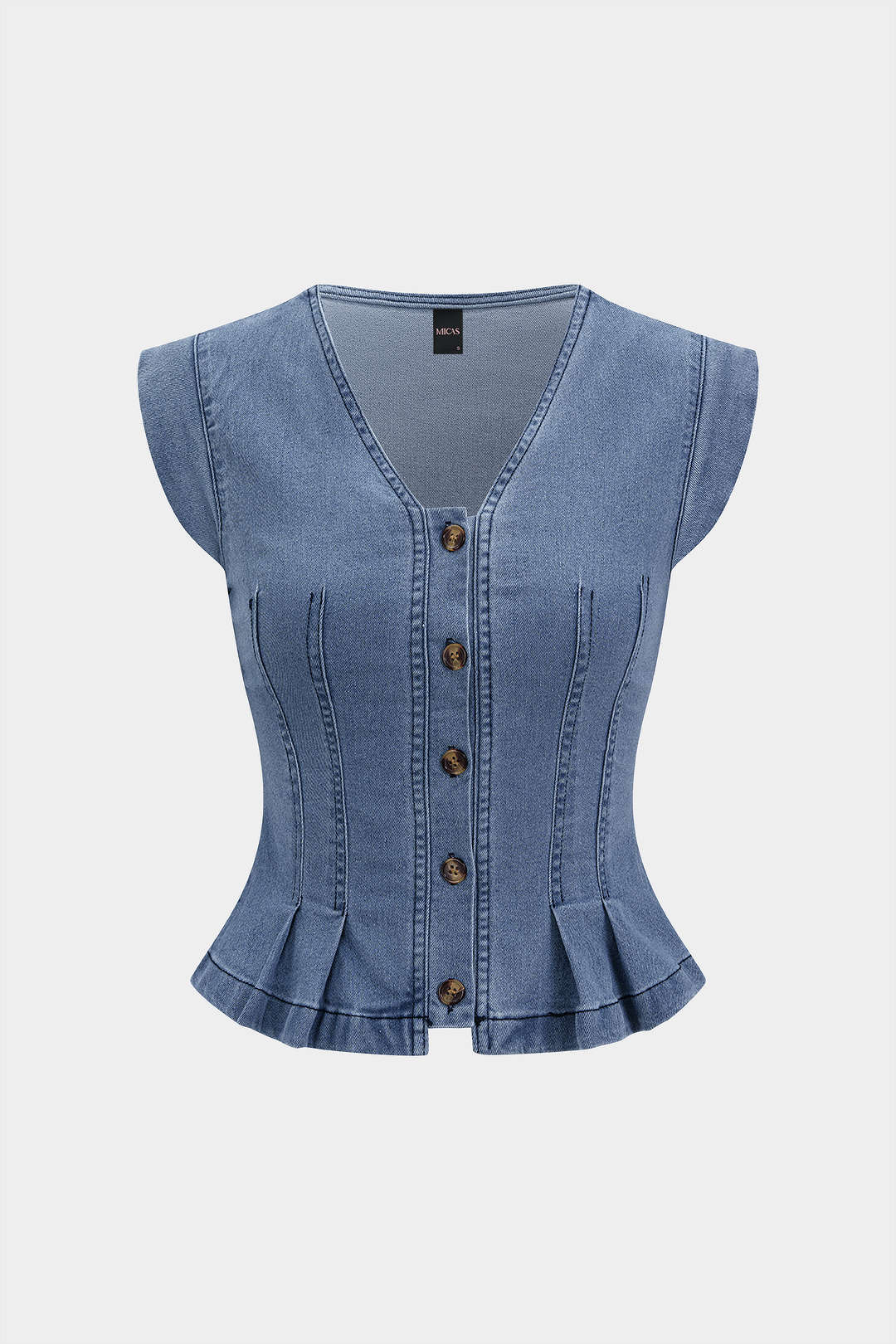 Denim V-Neck Ruched Tank Top - Image 3