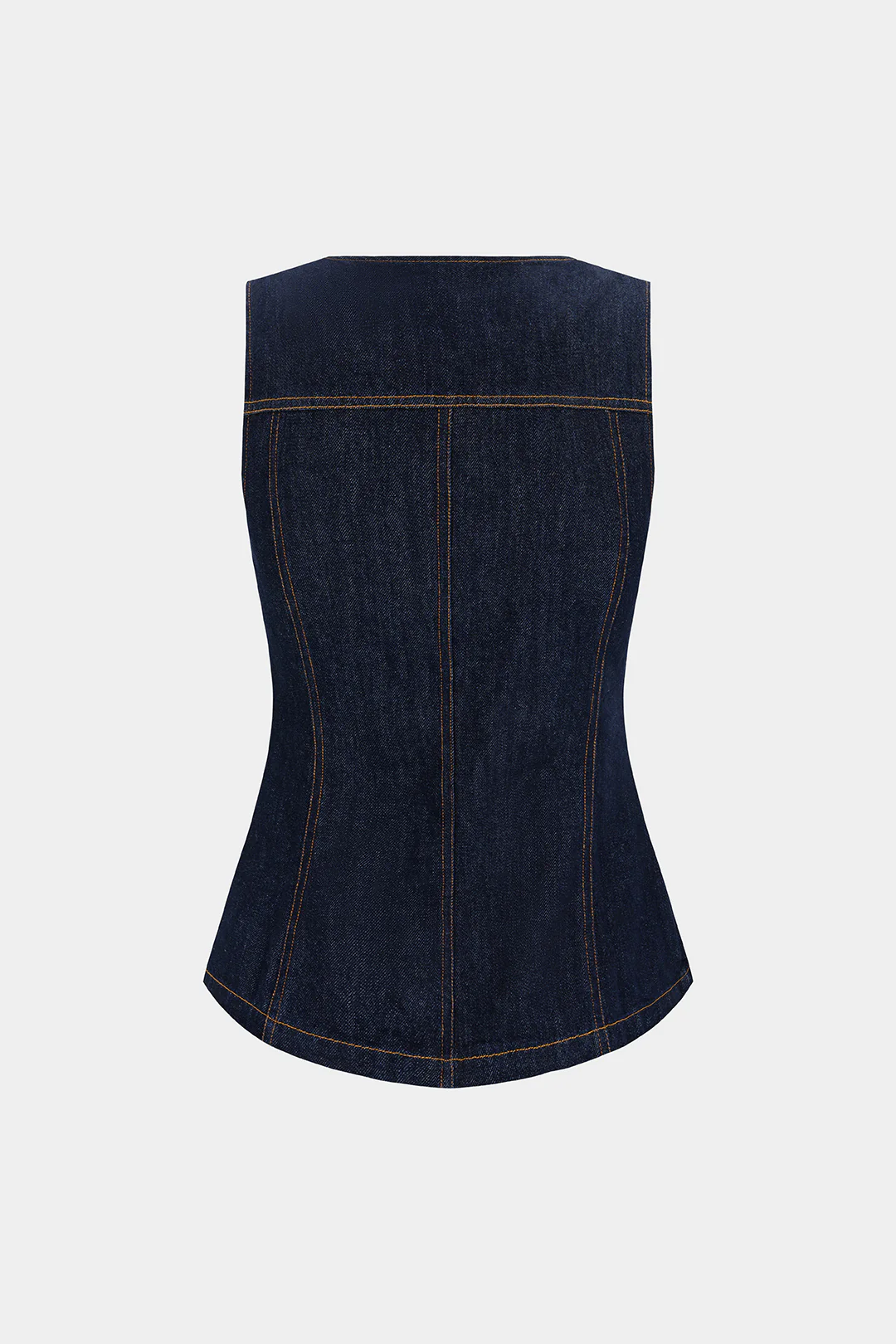 Denim Round Neck Asymmetrical Metallic Button Tank Top - Image 2