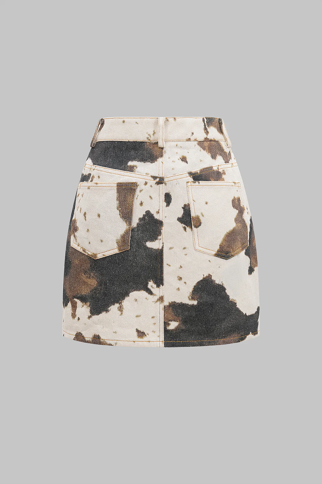 Denim Abstract Splatter Print Asymmetrical Button High Waist Skirt - Image 2