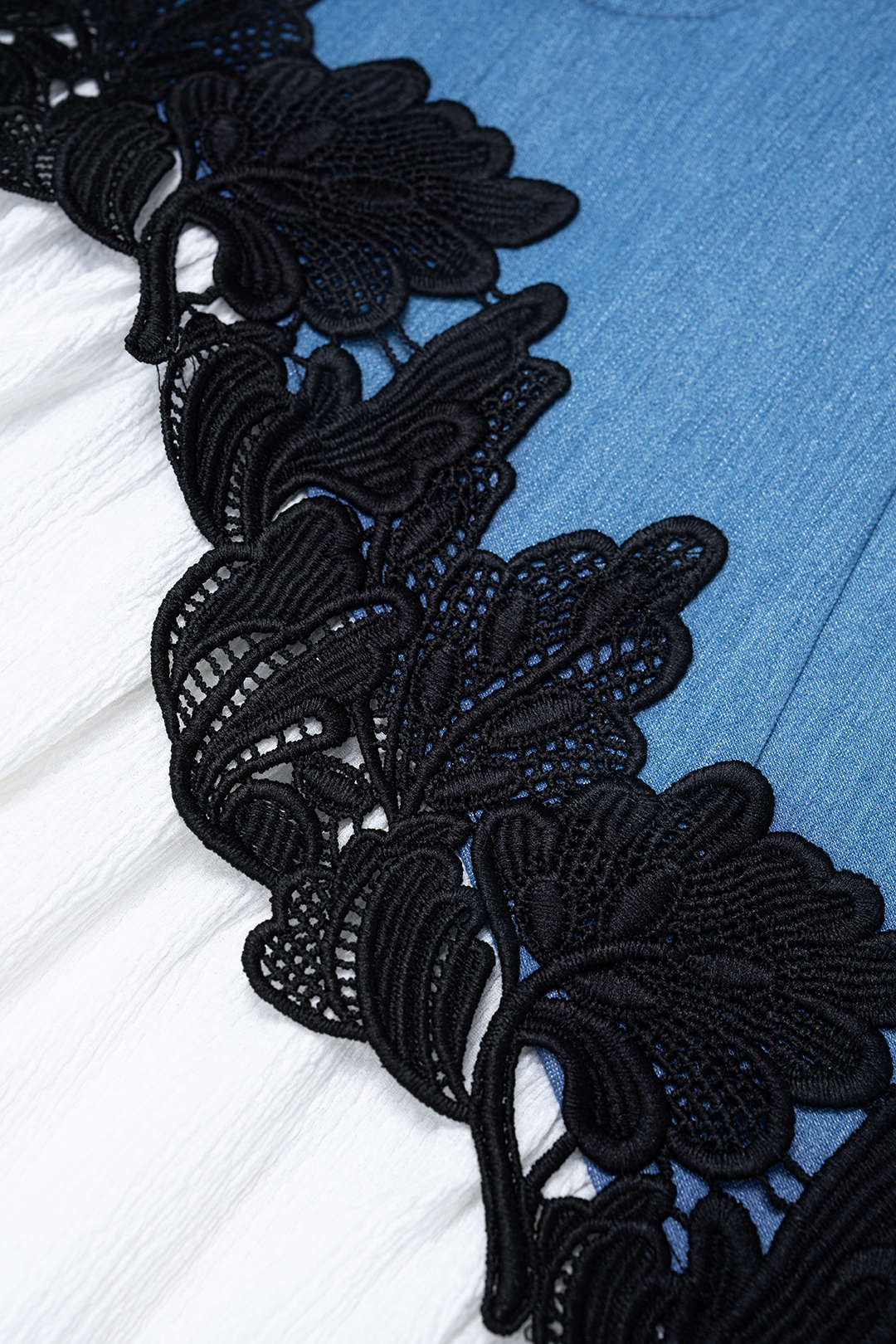 Denim Patchwork Lace Trim Asymmetrical Skirt - Image 3