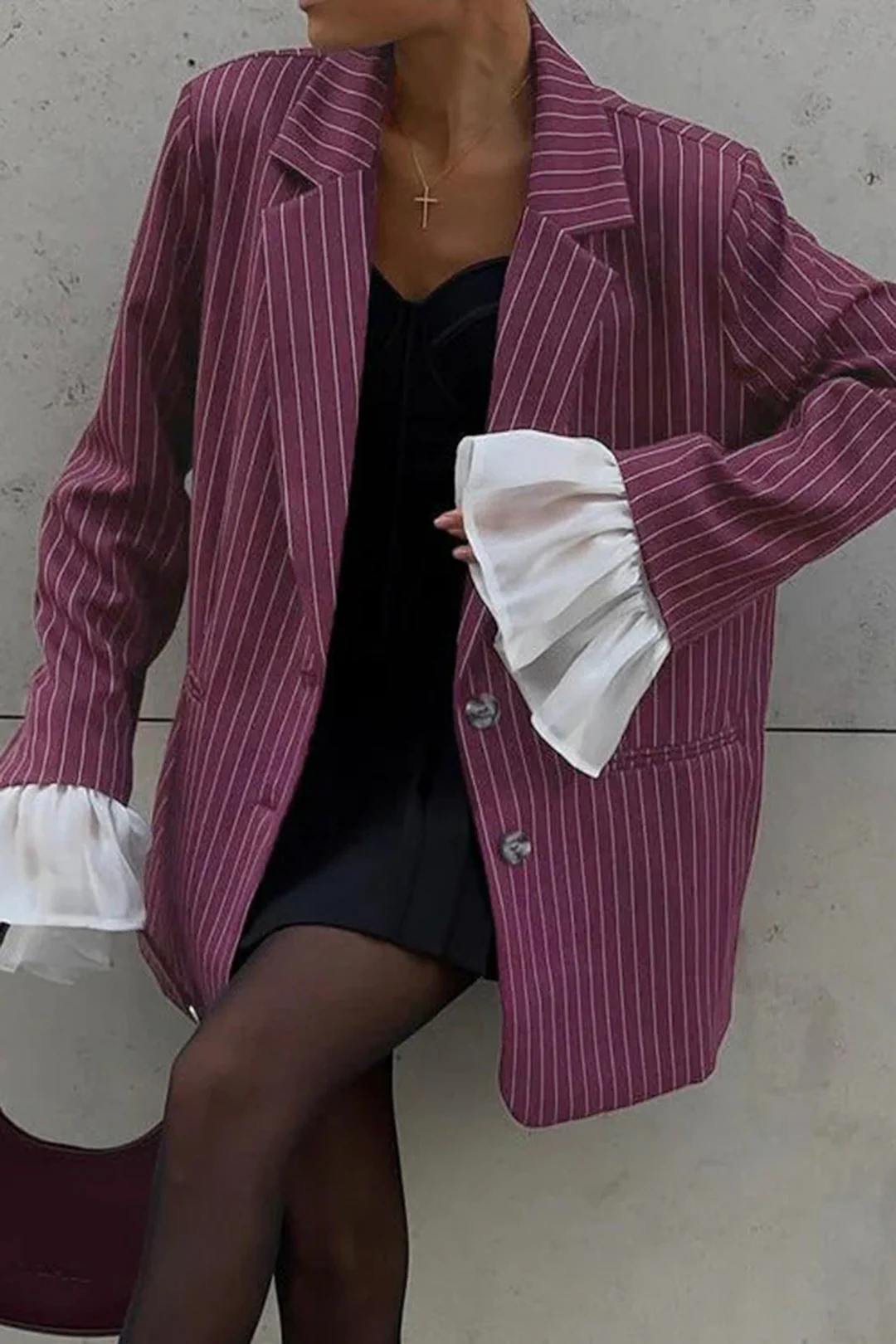 Stripes Print Bell Sleeve Blazer - Image 2