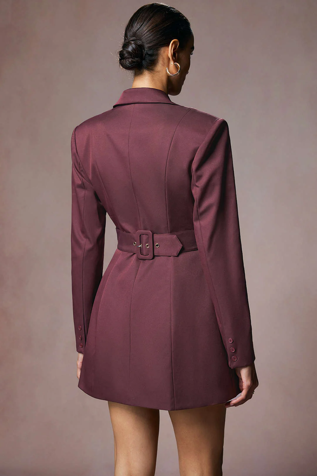 Notched Lapel Irregular Button Long-Sleeve Mini Dress - Image 4