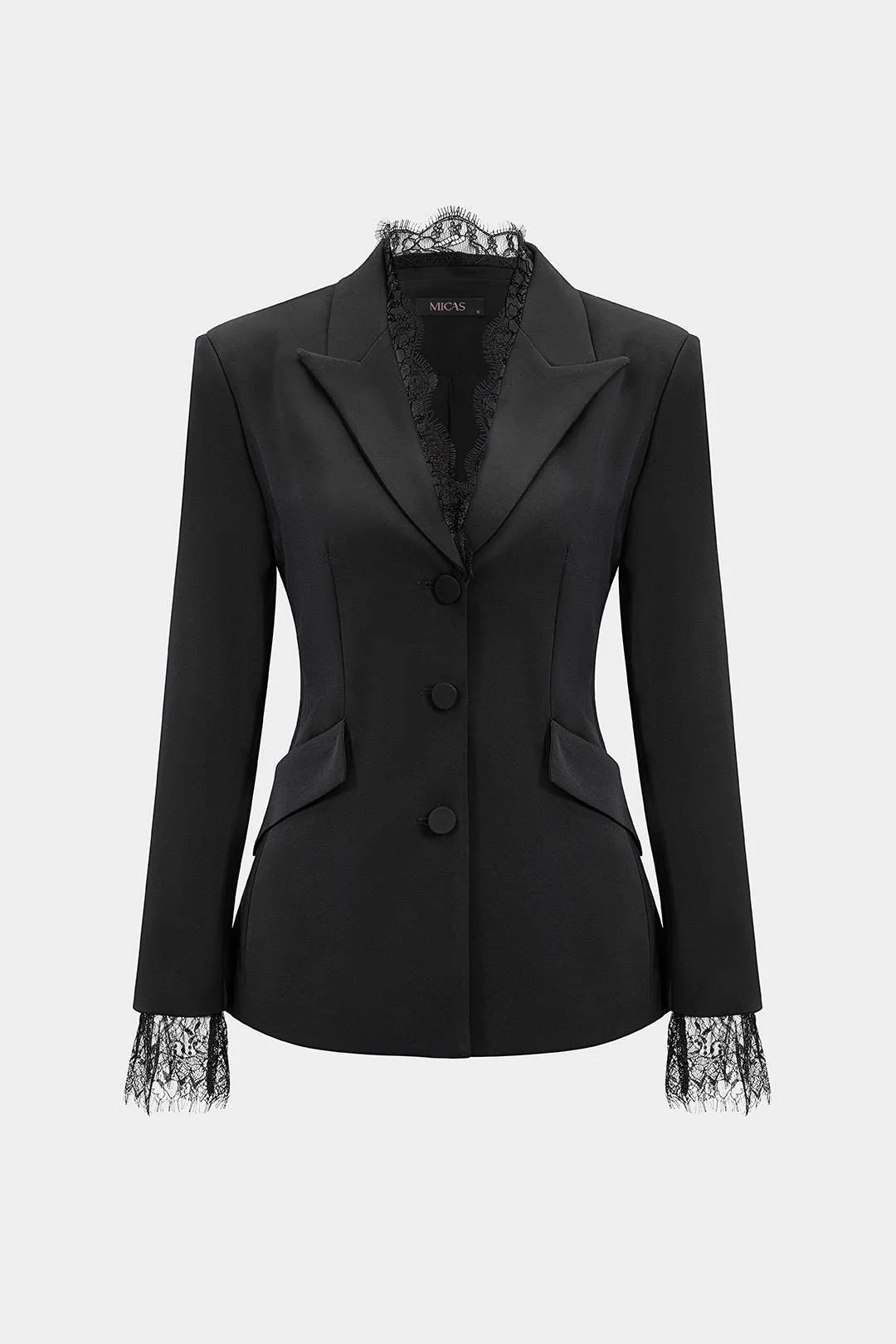 Lace Trim Notched Lapel Blazer