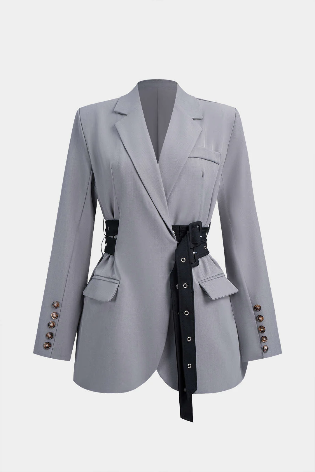 Tie-Up Waist Cinching Long Sleeve Blazer