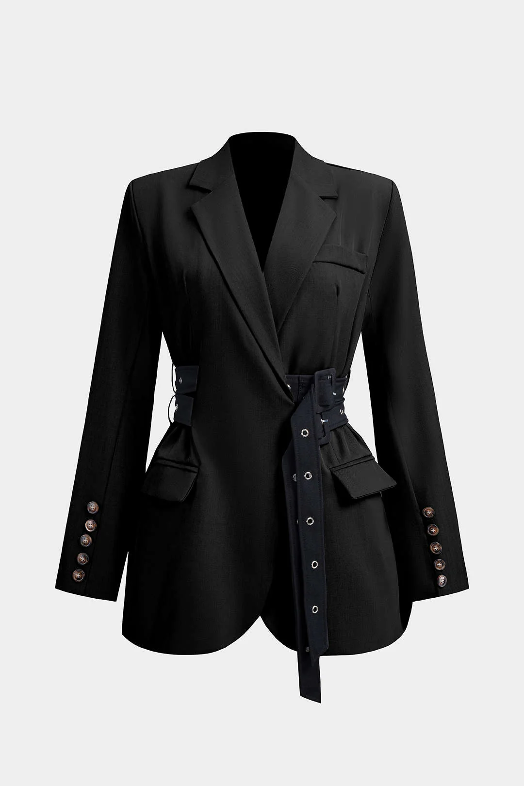 Tie-Up Waist Cinching Long Sleeve Blazer - Image 6