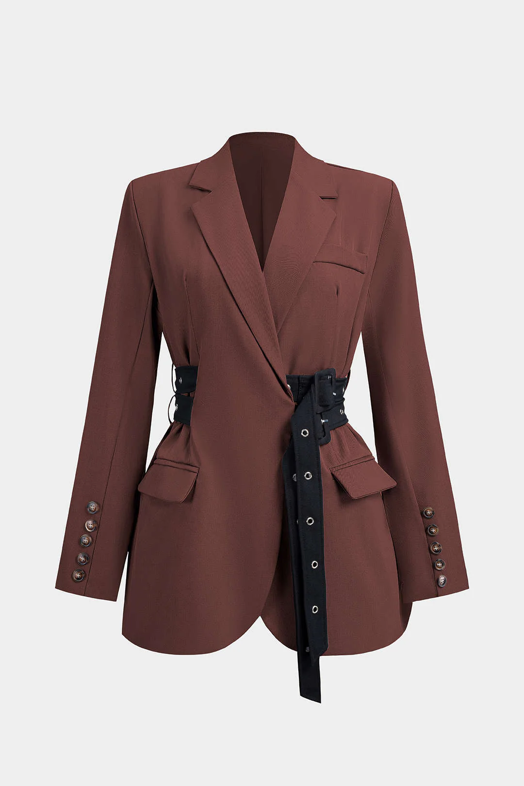 Tie-Up Waist Cinching Long Sleeve Blazer - Image 7
