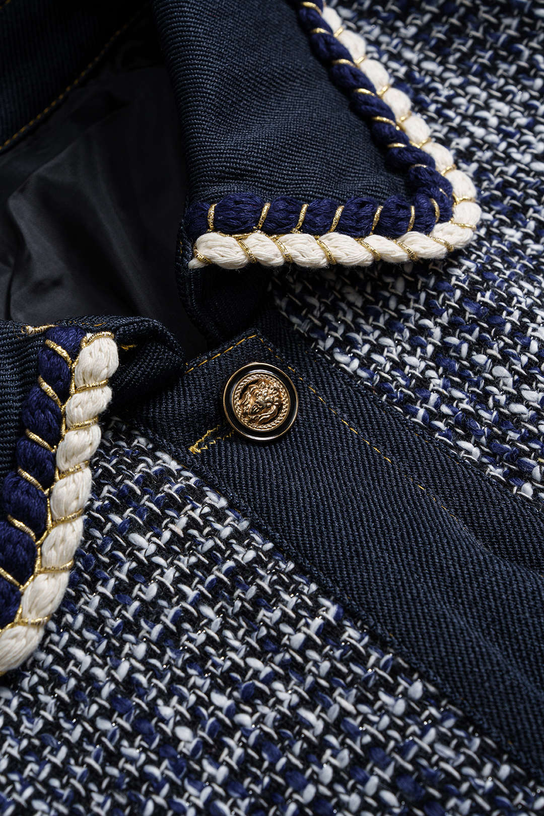 Denim Patchwork Button Pocket Coat - Image 3