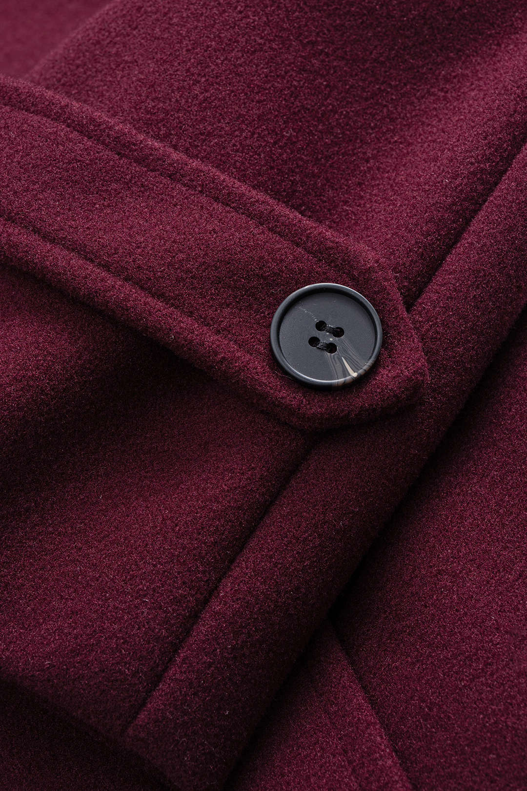 Woolen Double Breasted V-Neck Notched Lapel Belted Coat - Image 4