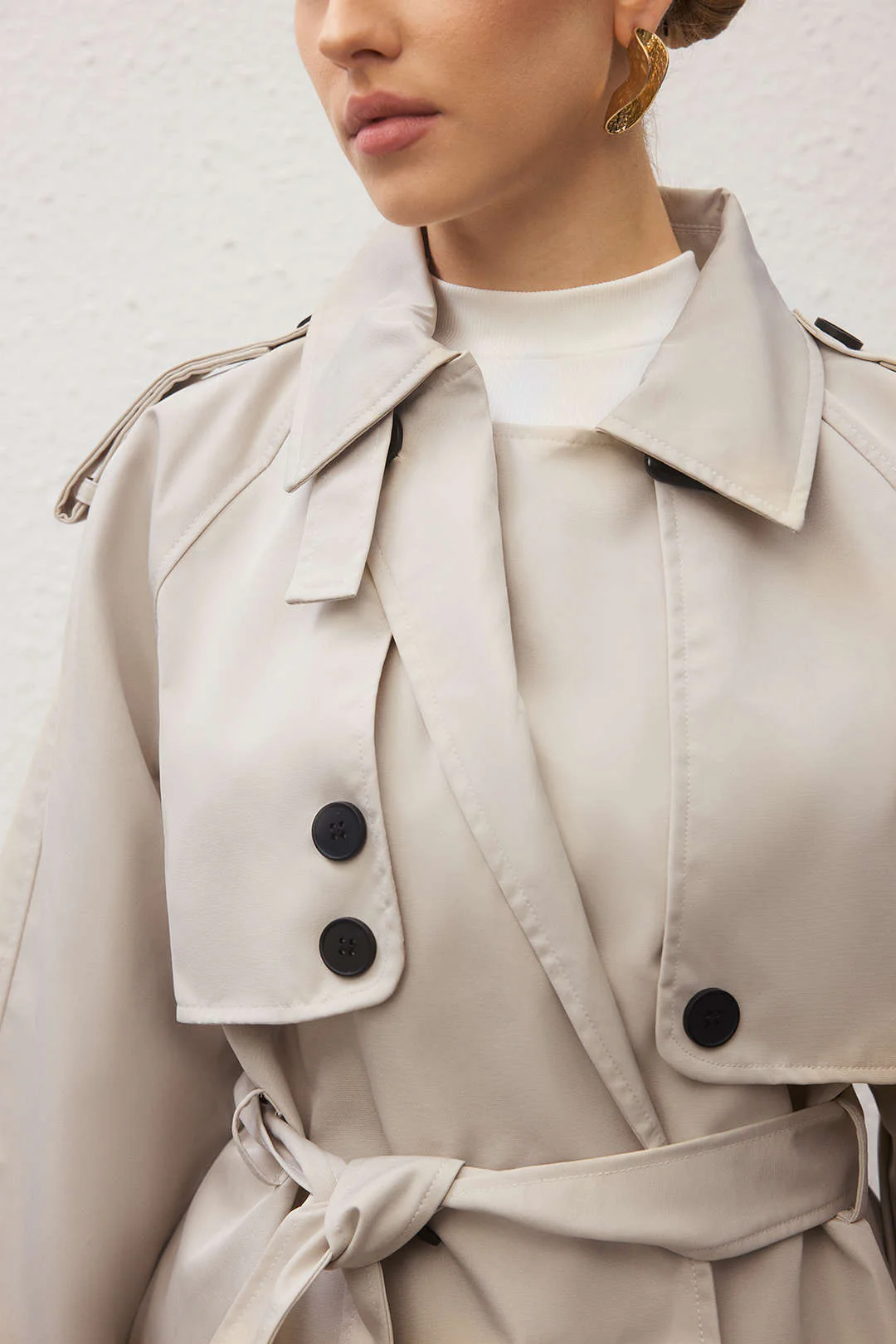 Lapel Button Belted Coat - Image 3