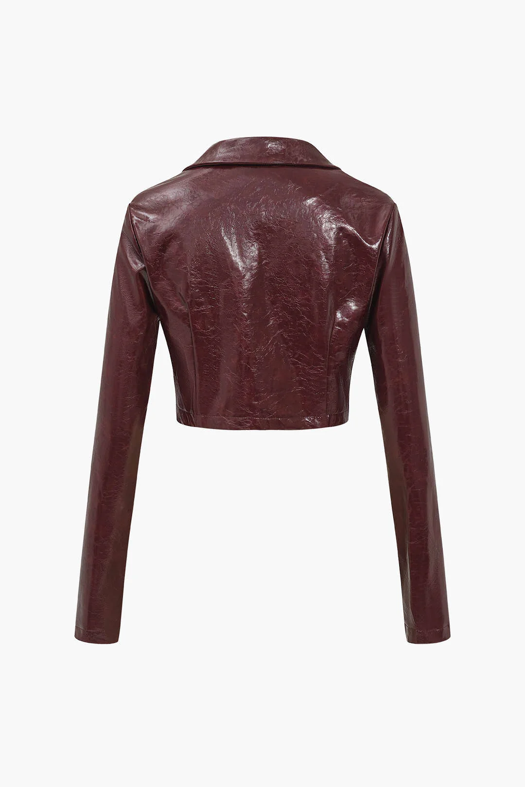 Solid PU Button And Pocket Details Jacket - Image 2