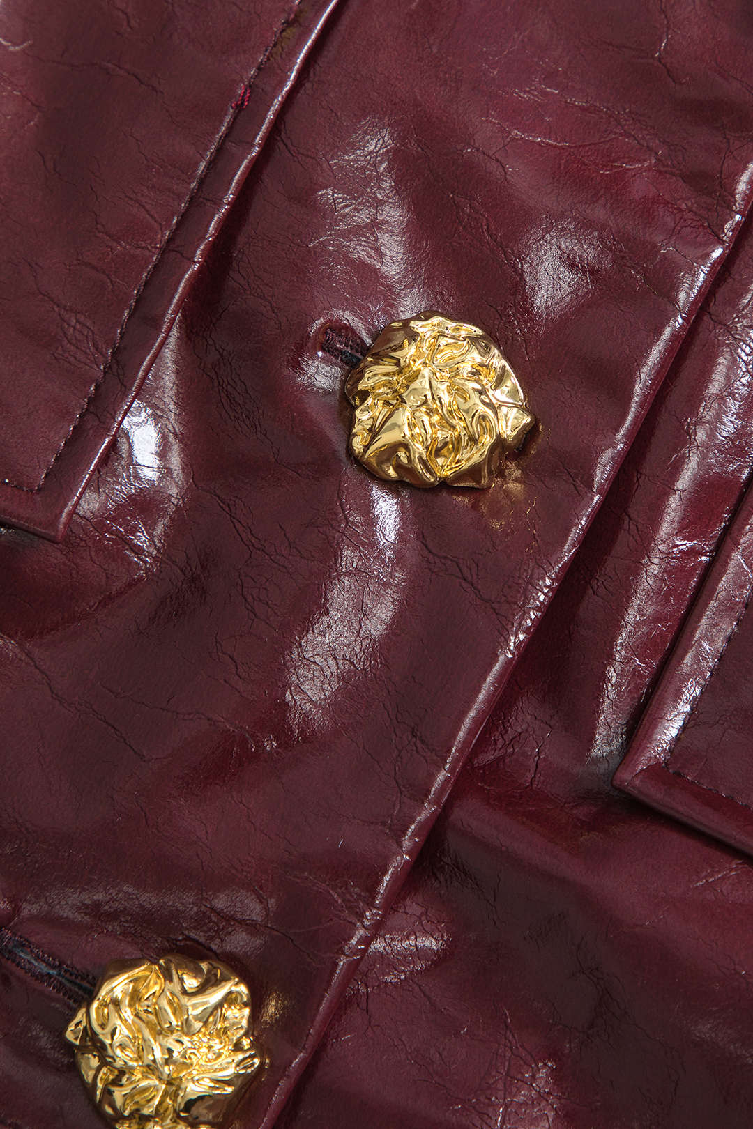 Solid PU Button And Pocket Details Jacket - Image 3