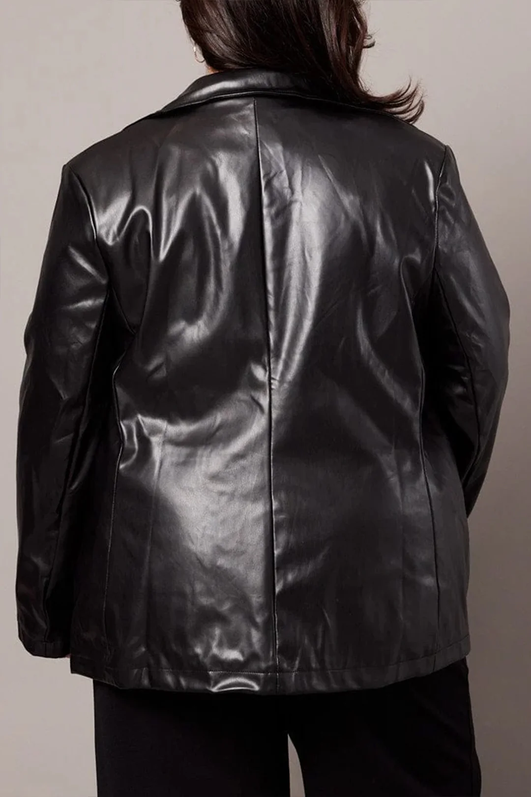 Plus Size Solid Pu Leather Jacket - Image 4