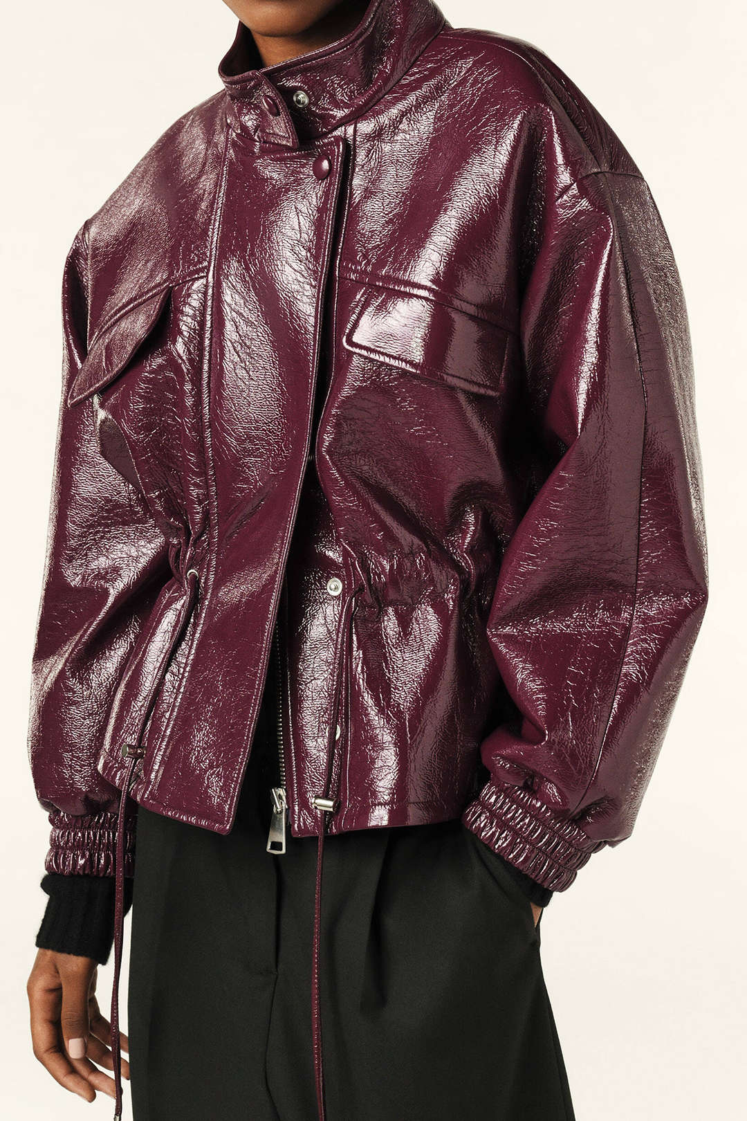 Faux Leather Drawstring Pocket Jacket - Image 9