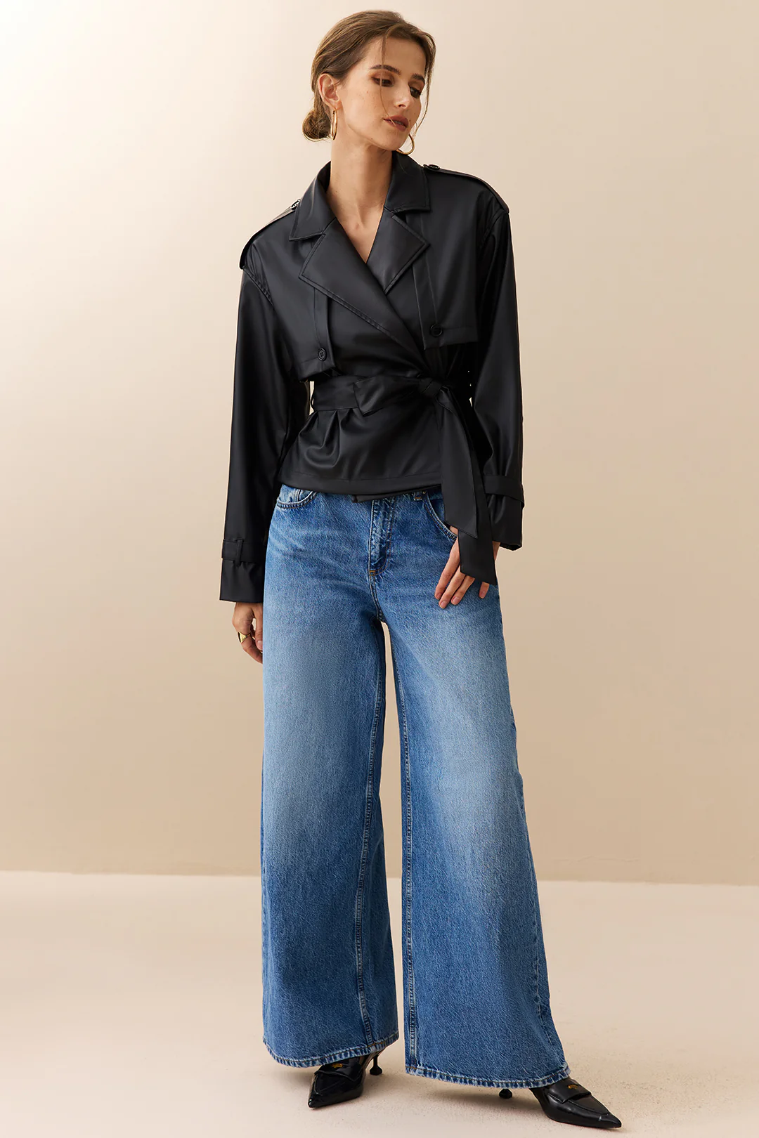 Faux Leather Belted Jacket
