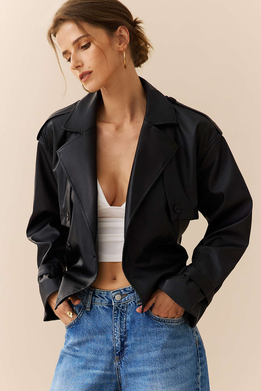 Faux Leather Belted Jacket - Image 2