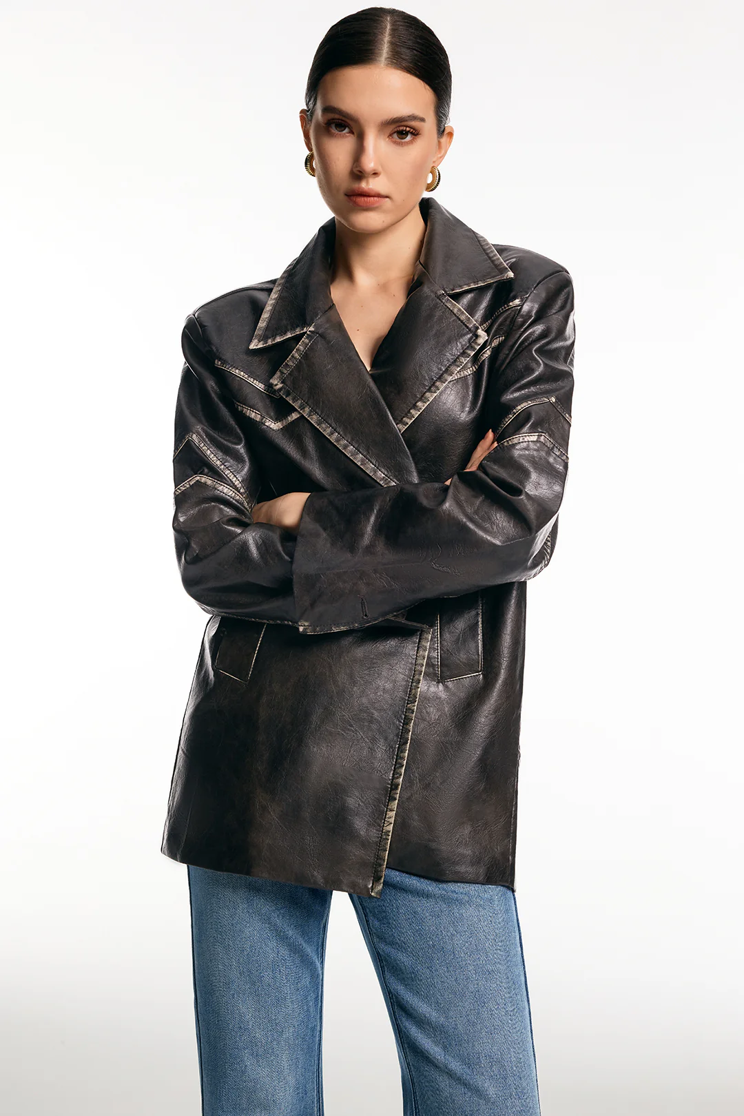 Faux Leather Washed Blazer