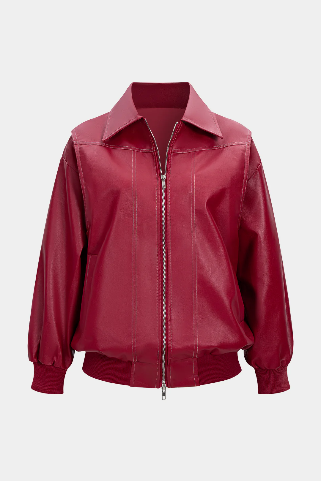 Faux Leather Patchwork Zipper Jacket