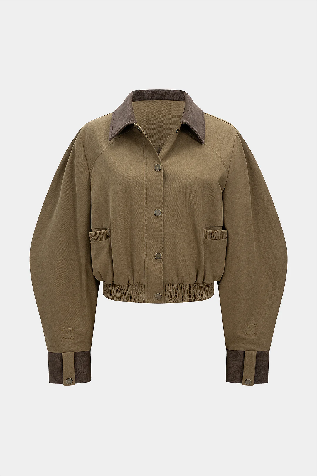 Faux Leather Button Shirred Patchwork Pocket Jacket