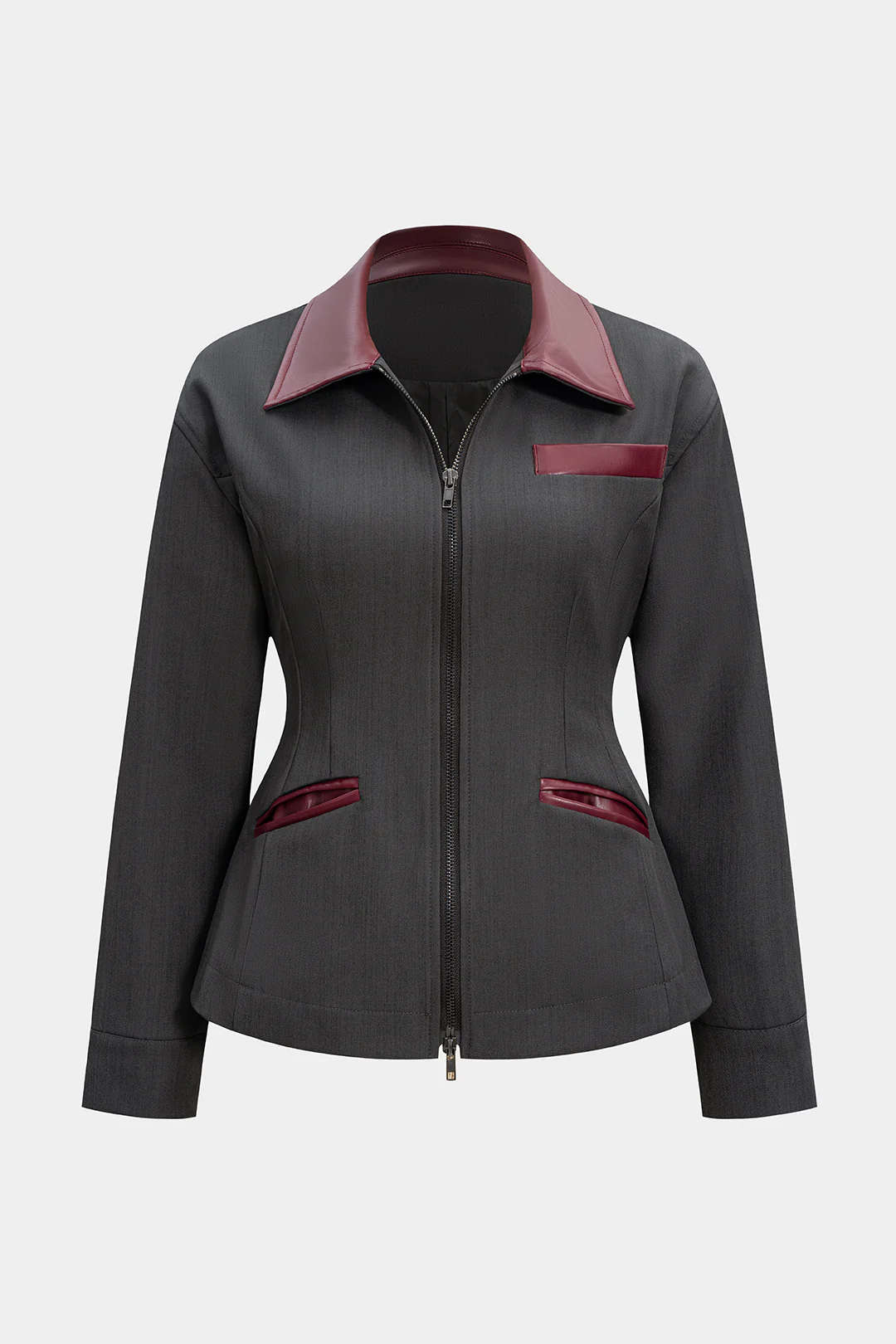 Patchwork Zipper Leather Jacket American Retro Design