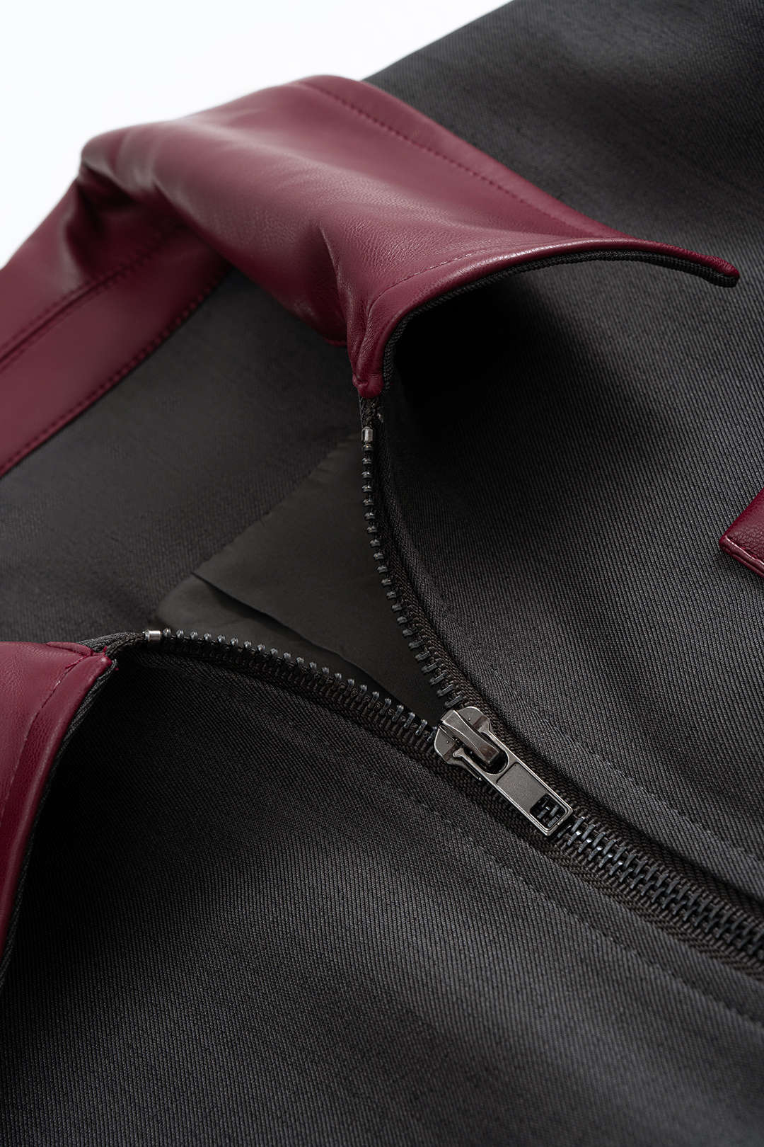 Patchwork Zipper Leather Jacket American Retro Design - Image 3
