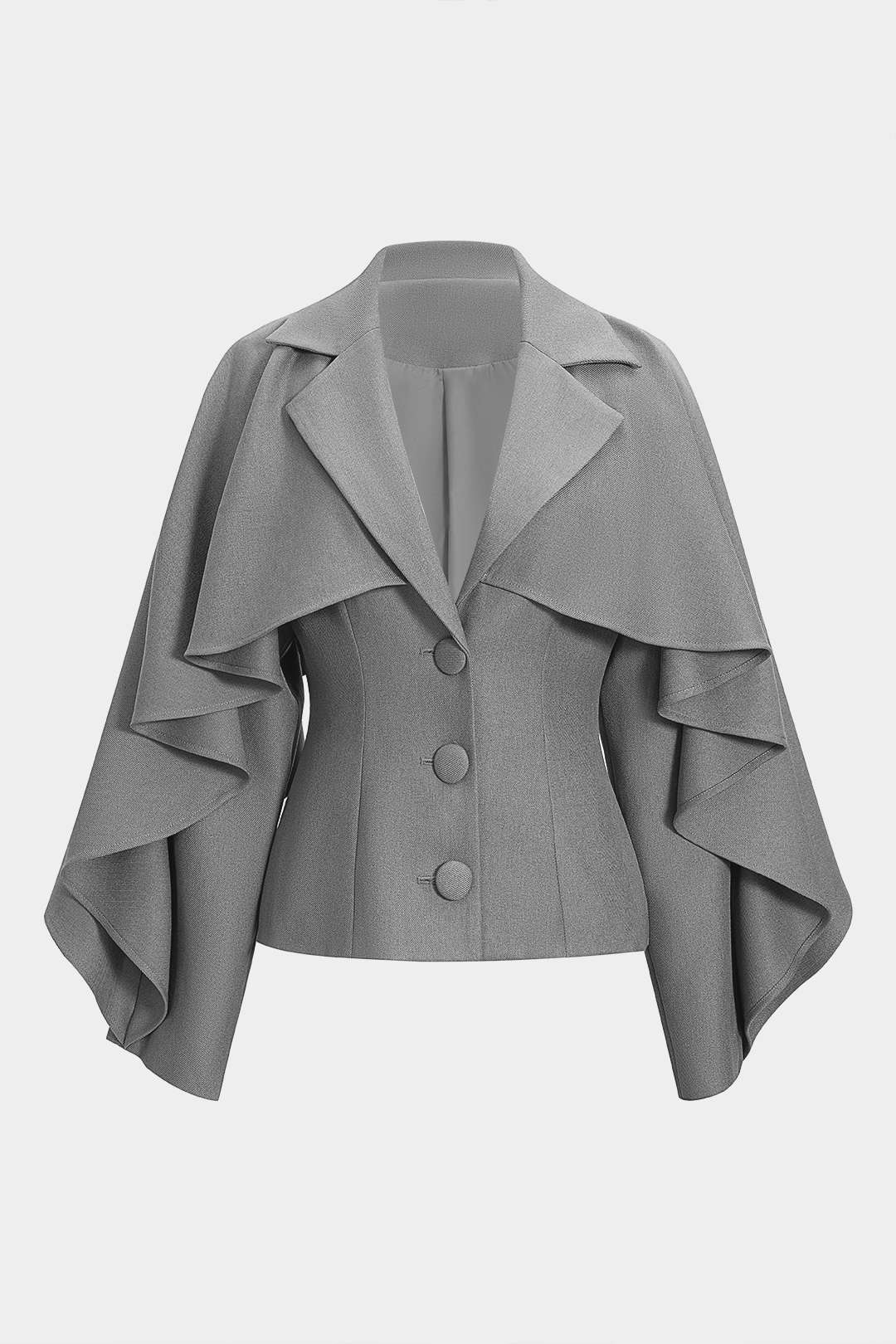 Button Ruffle Ruched Notched Lapel Jacket - Image 5