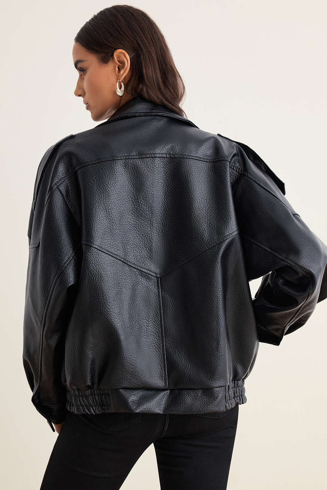 Faux Leather Button Jacket - Image 2