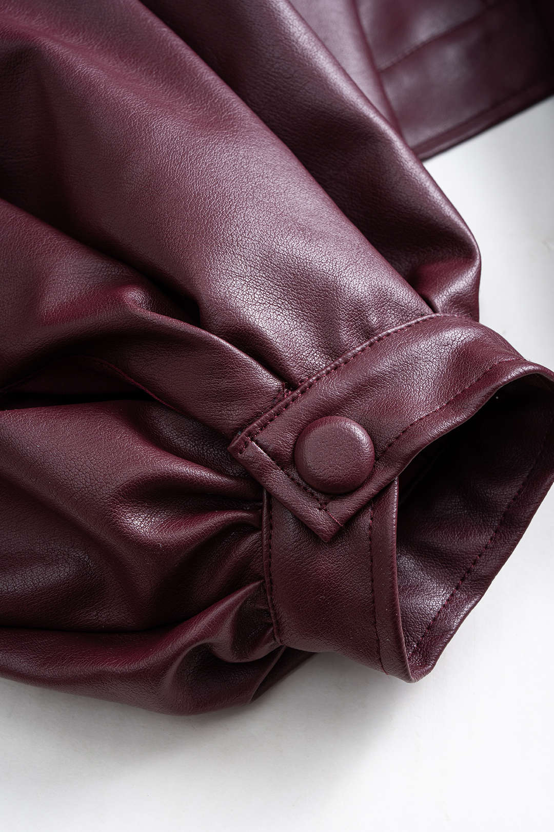 Faux Leather Puff Sleeve Zipper Jacket - Image 3