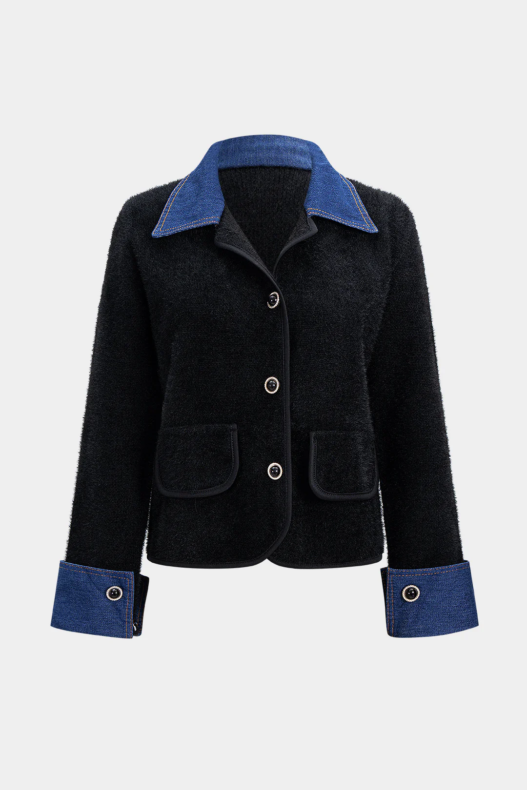 Knit Button Patchwork Jacket