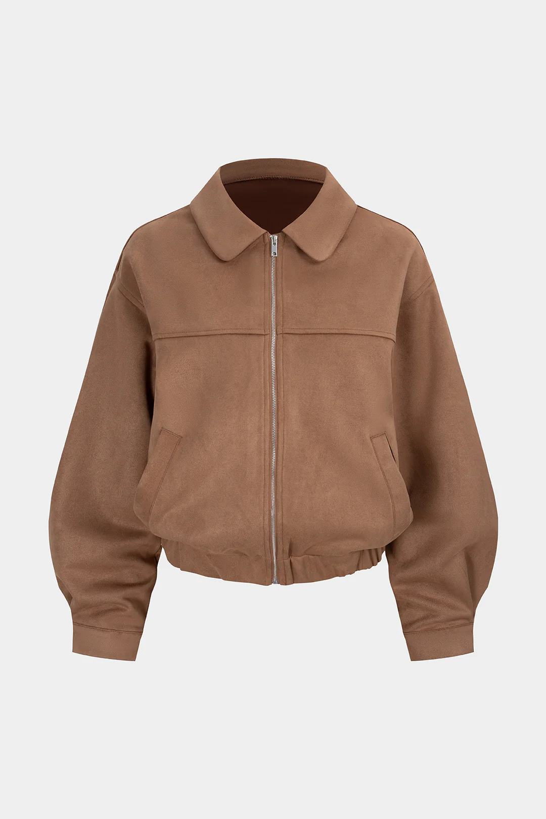 Suede Lapel Collar Zipper Pocket Jacket