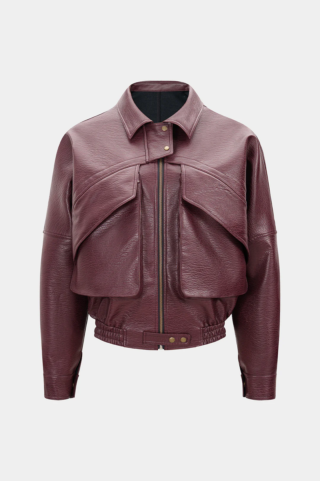 Faux Leather Texture Zipper Jacket