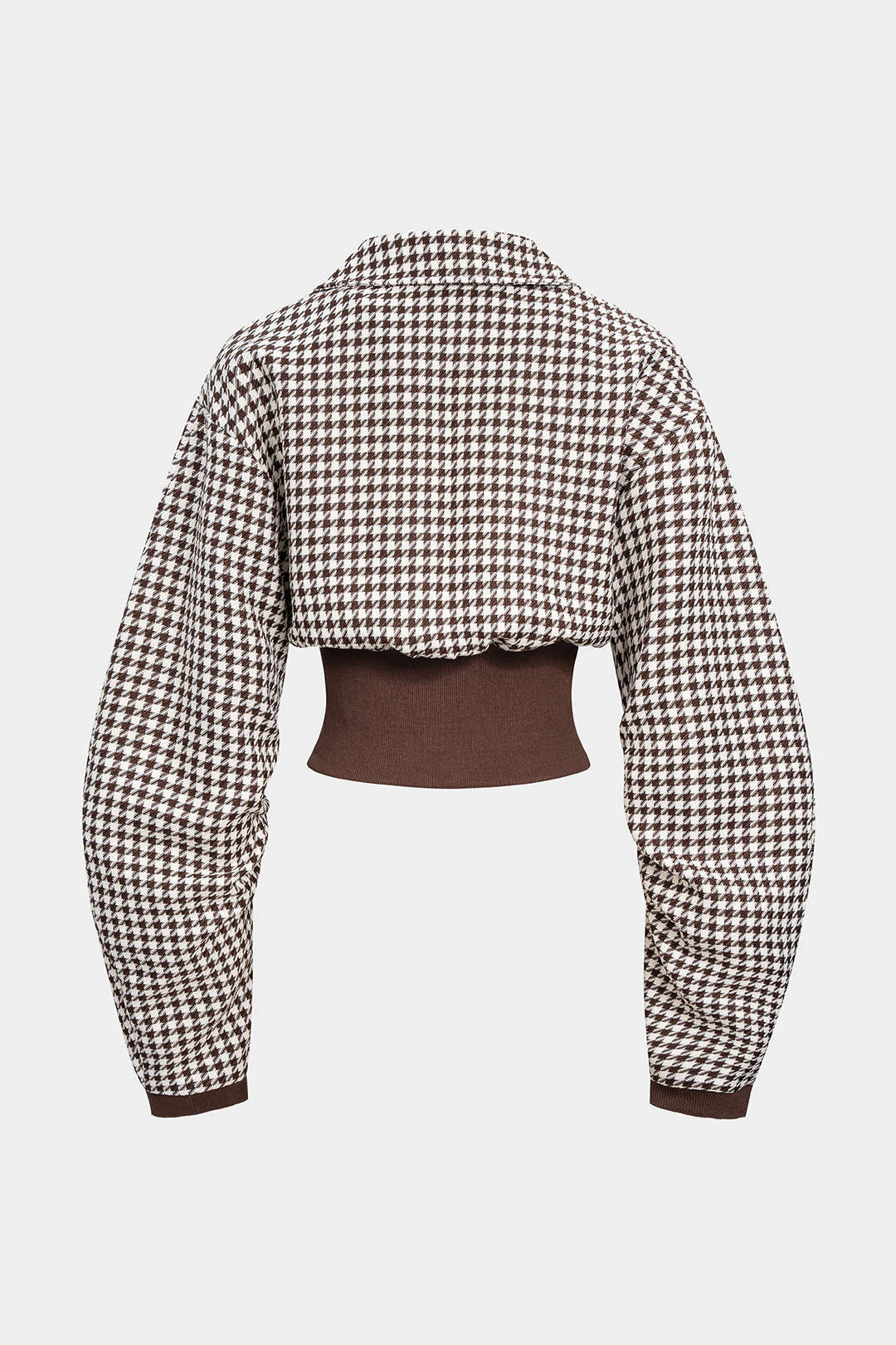Houndstooth Print Patchwork Zipper Jacket - Image 2