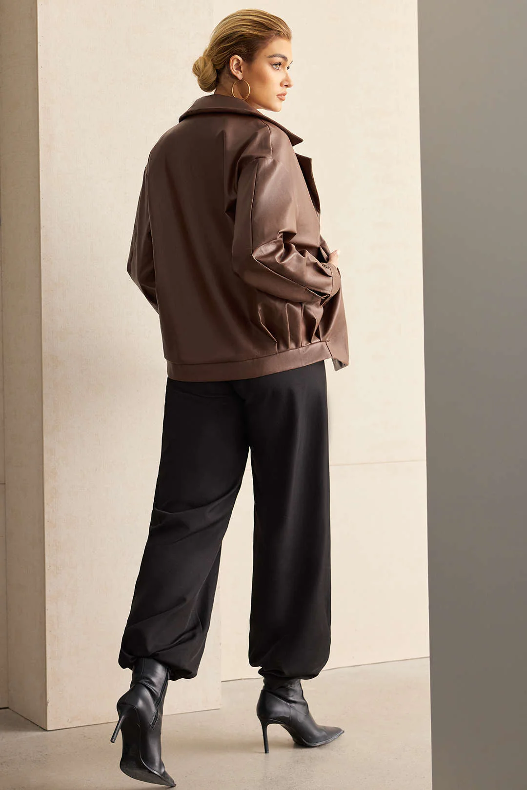 Faux Leather Notched Lapel Blazer - Image 3