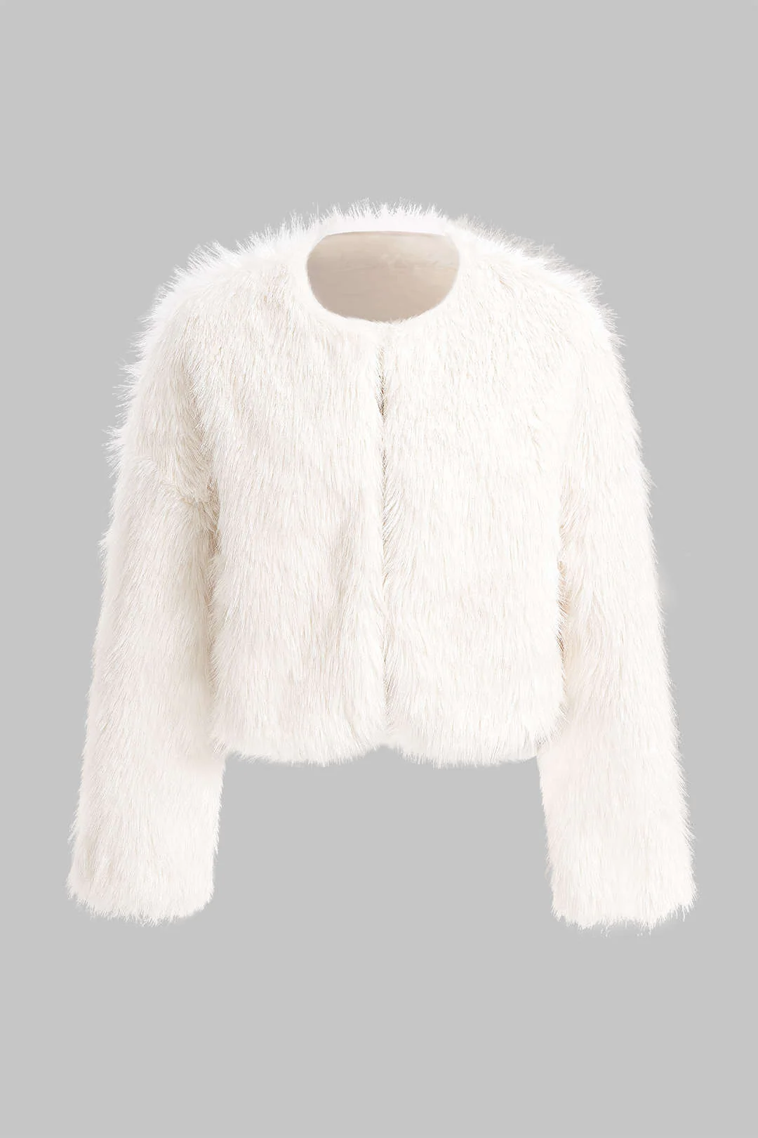 Faux Fur Round Neck Cropped Coat
