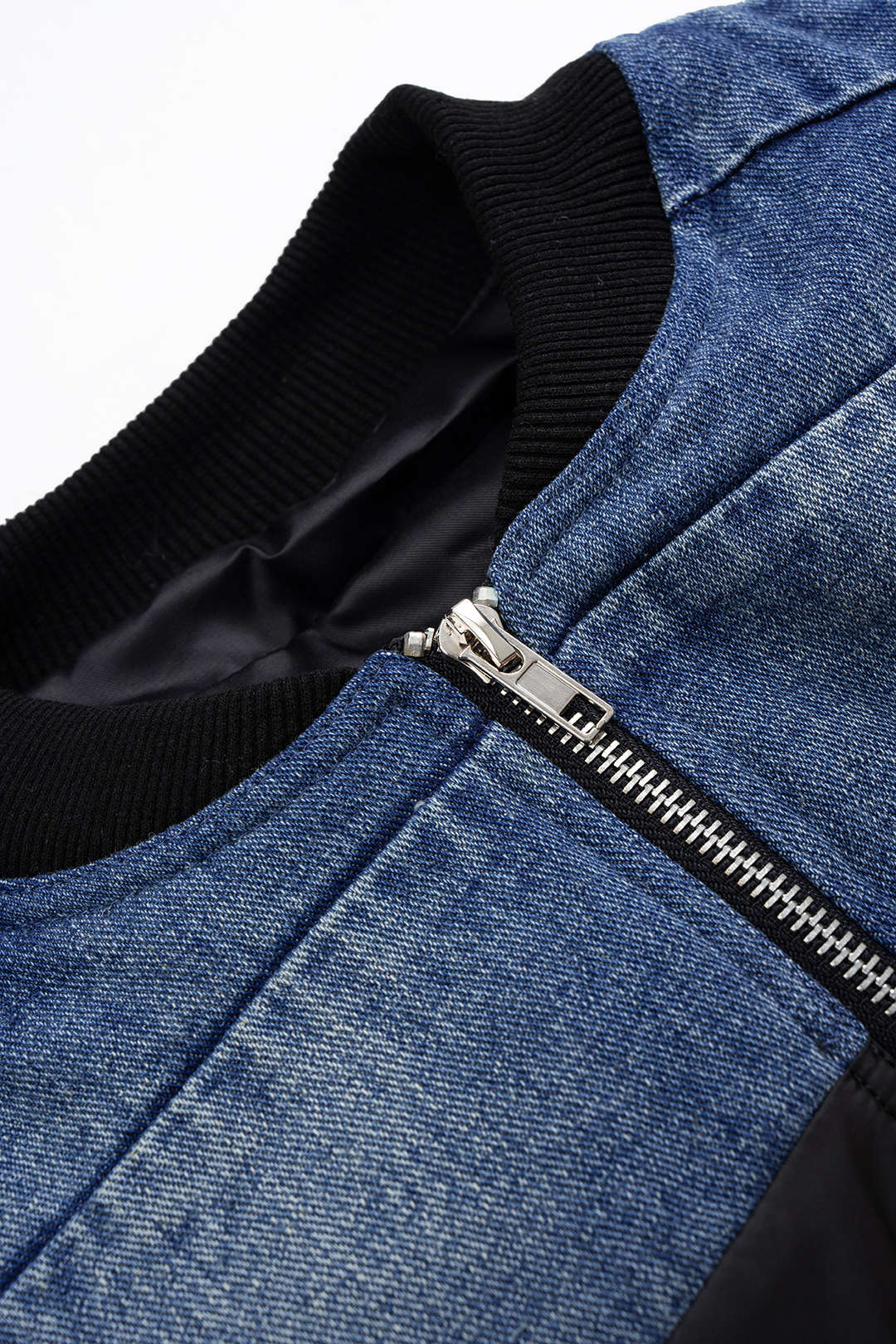 Demin Patchwork Zipper Puffer - Image 3