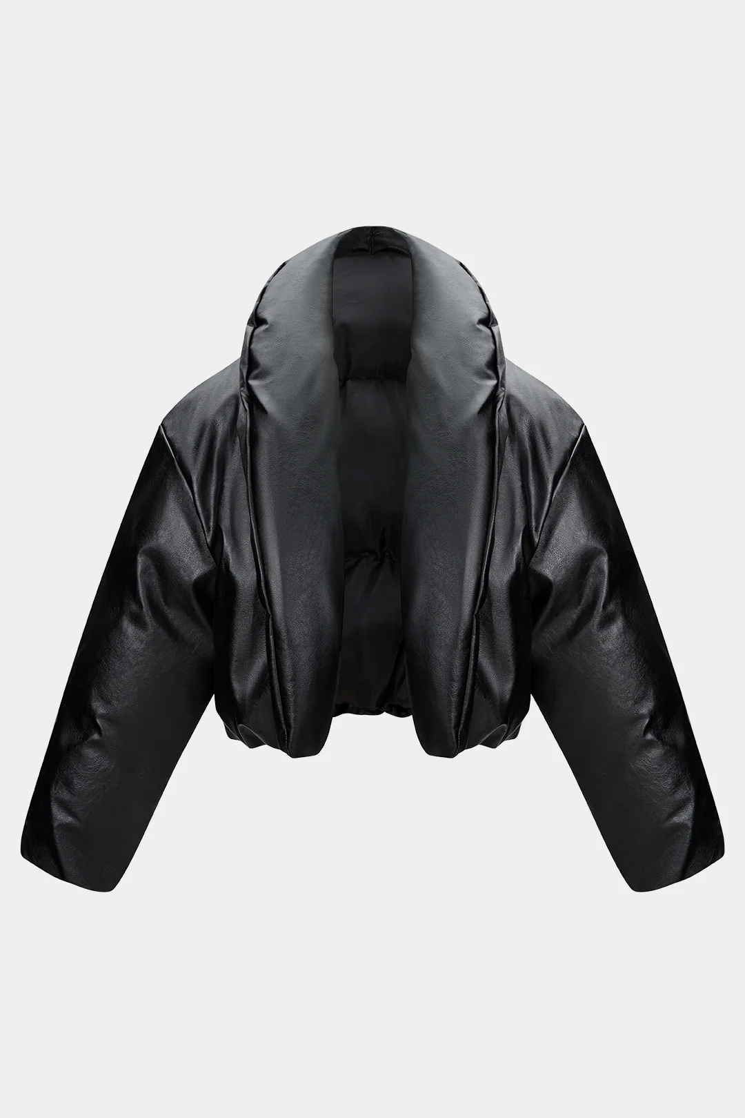 Faux Leather Stand Collar Puffer