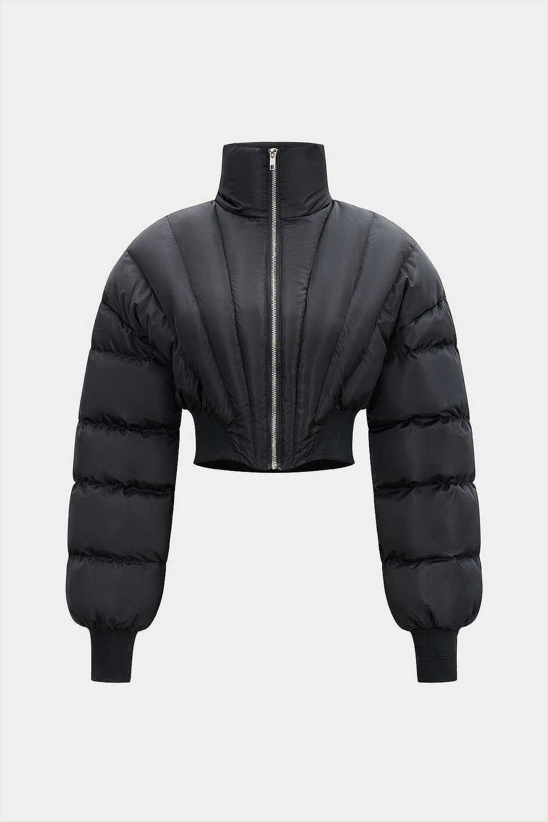 Stand Collar Zipper Long Sleeve Puffer