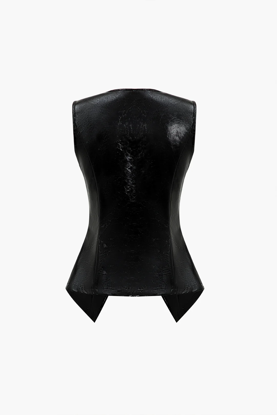 Solid Faux Leather Button Vest - Image 2