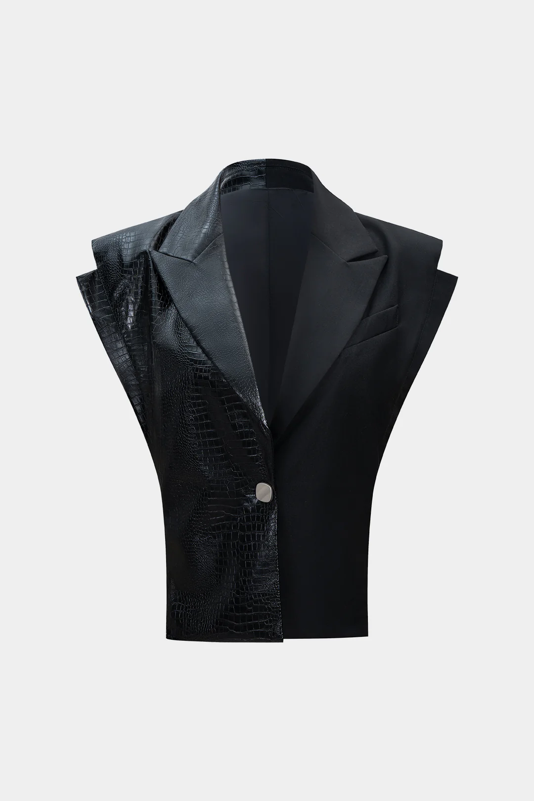 Faux Leather Patchwork Shoulder Pads Vest