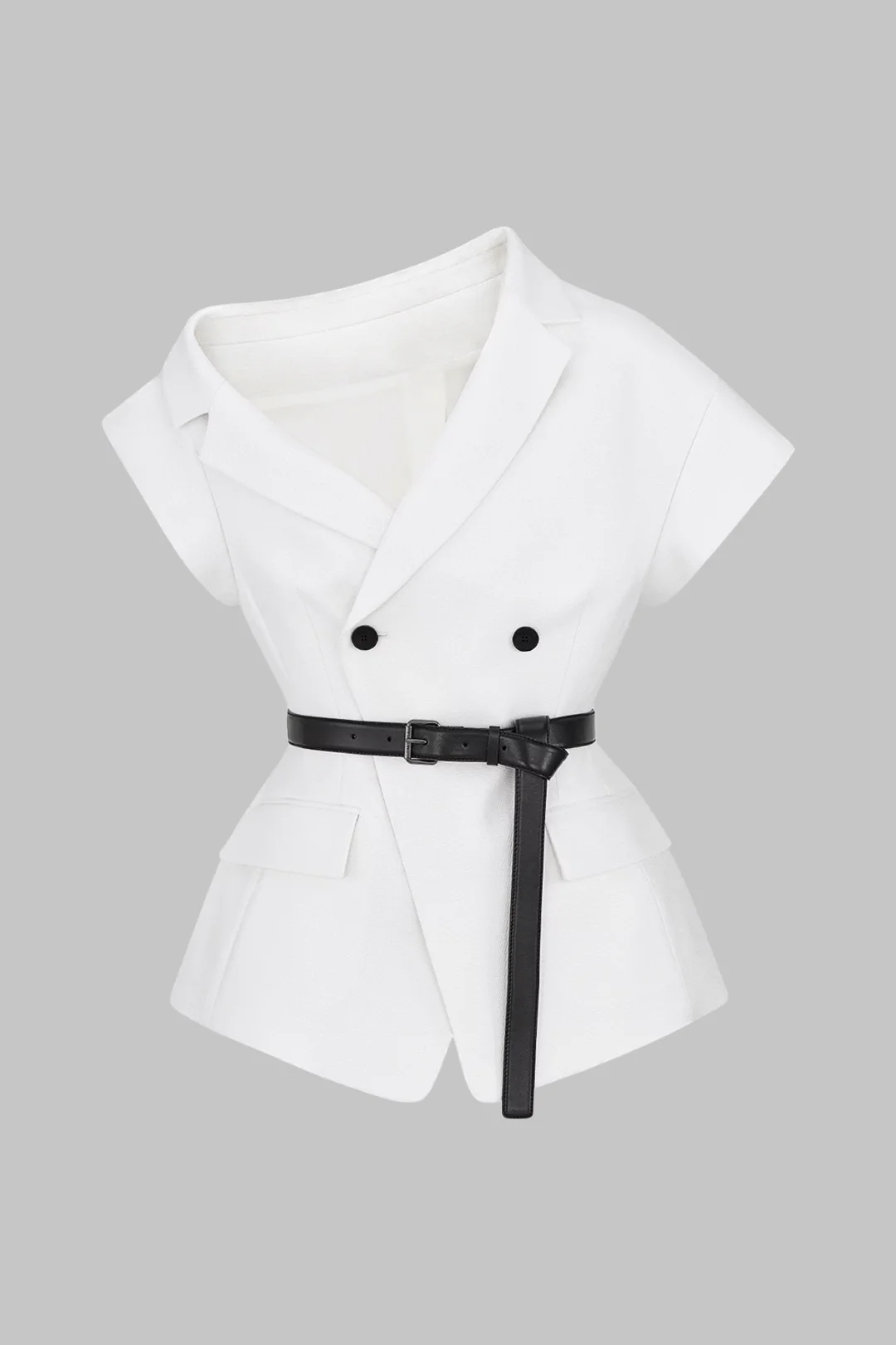 Asymmetrical Neck Belted Vest