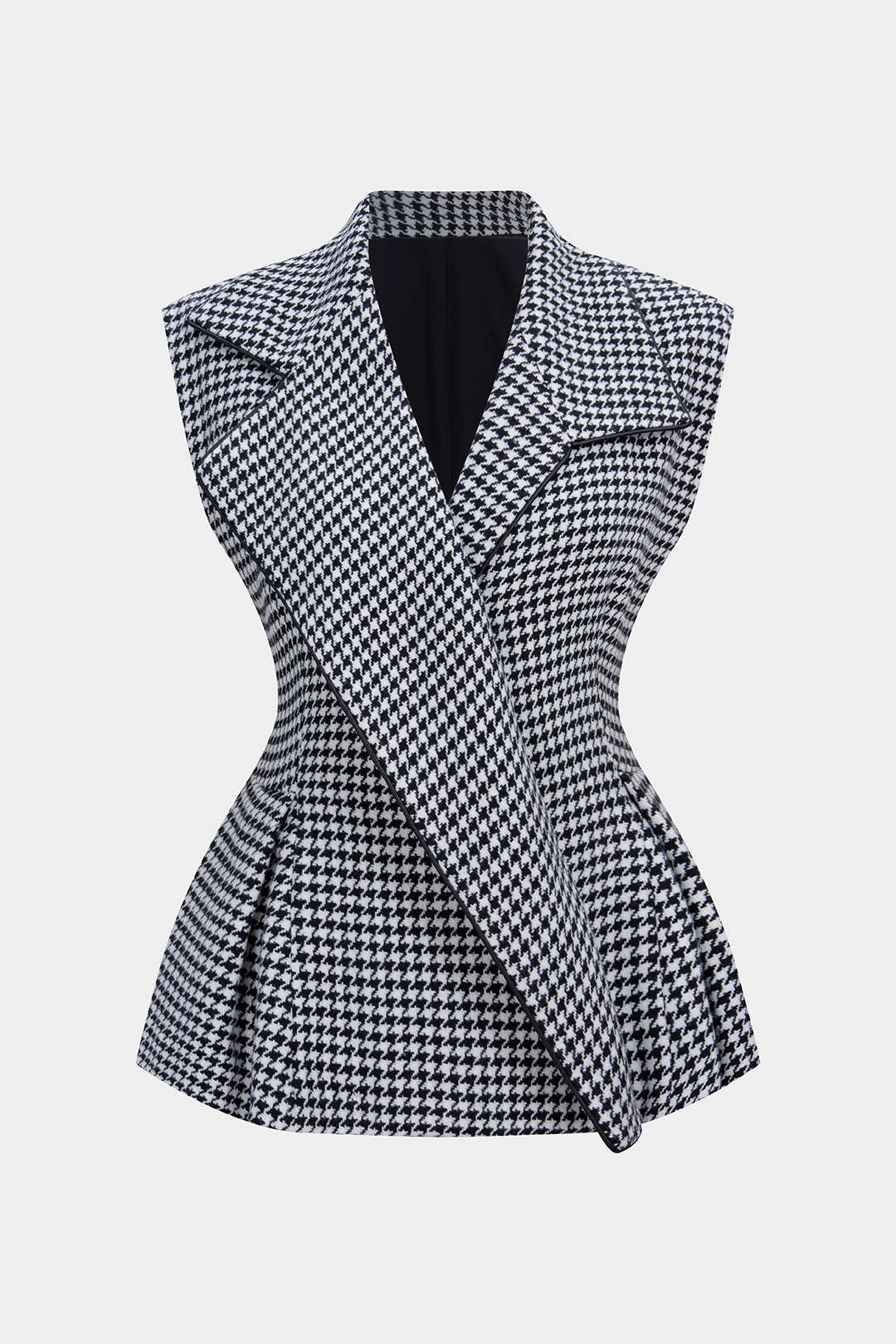 Houndstooth Print Tweed Notched Lapel Vest