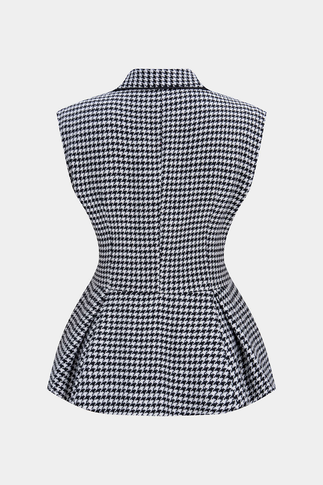 Houndstooth Print Tweed Notched Lapel Vest - Image 2