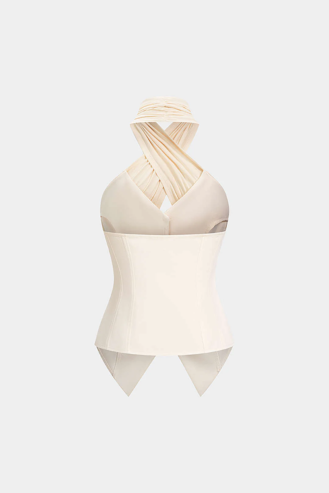 Patchwork Crossed Halter Neck Metallic Button Vest - Image 2