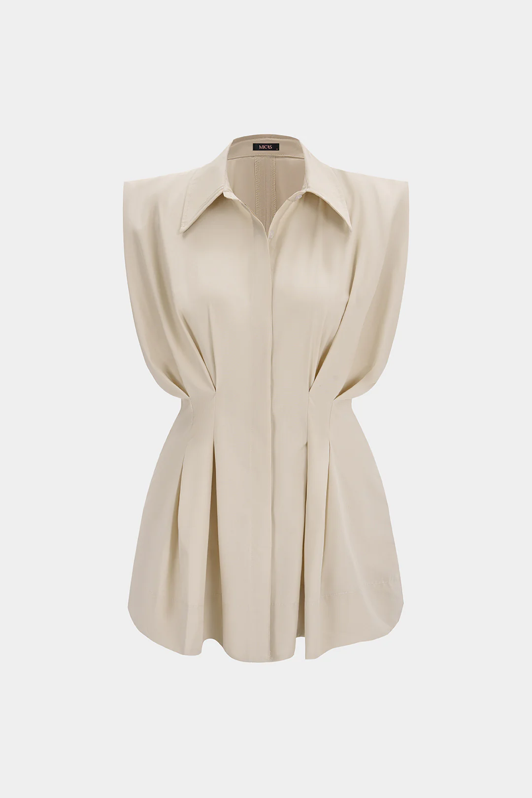 Solid Lapel Ruched Shirt