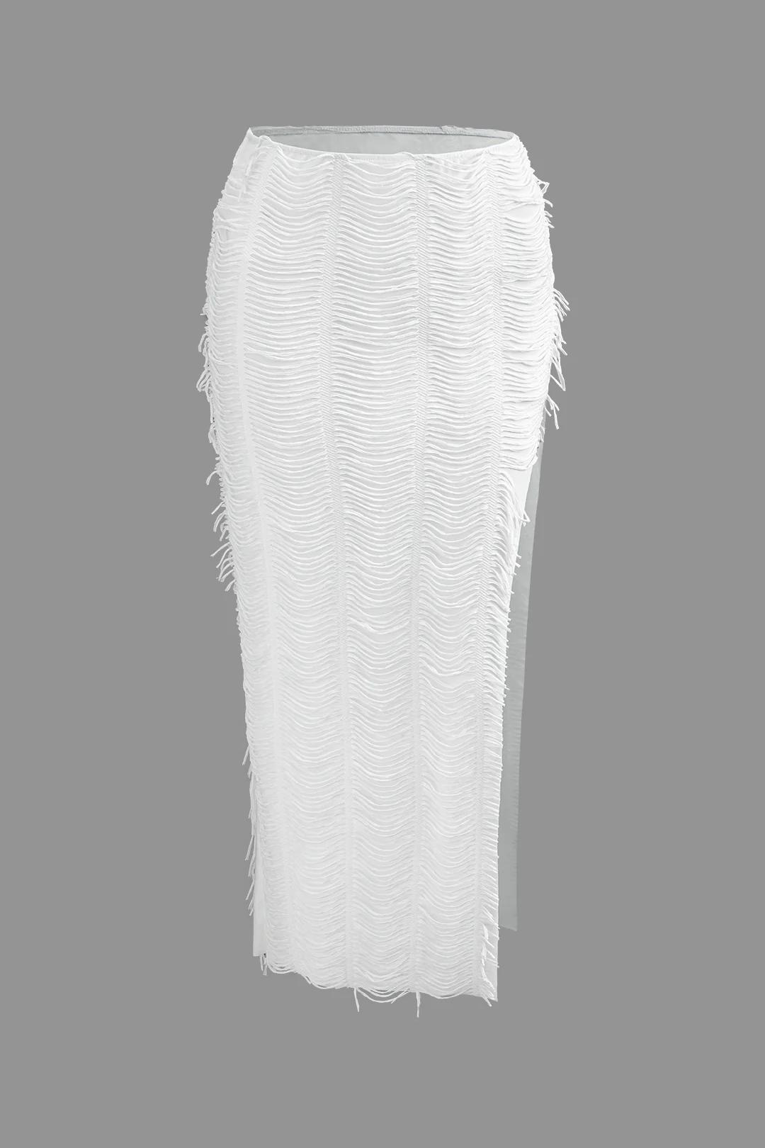 Plus Size Distressed V-neck Cap Sleeve Crop Top And Slit Maxi Skirt Set - Image 7